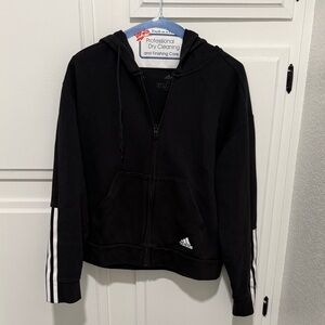 Adidas Black Zip-Up Hoodie with White Accents